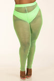 Neon Green Panty Lined Mesh Leggings (Plus Size)