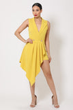 Yellow Collared Sleeveless Ruffle Cover Romper with Button Front Details