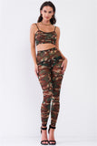 Camouflage Print Sheer Crop Top & High Waist Legging Set