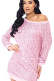 Pink Sequin Long Sleeve Sweater Dress