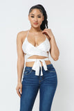 White Satin Wrap Around Bandage Crop Top