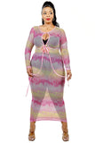 Tie Dye Bodycon Fishnet Cover Up Maxi Dress