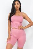 Dusty Rose Camisole Ruched Sleeveless Top & Biker Shorts Set