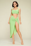 Lime Crop Top & Split Thigh Twist Slit Skirt Set