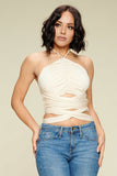 Cream Wraparound Bandage-style Halter Top