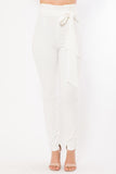 White High Waist Sash Belt Skinny Pants
