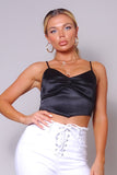 Black Silky Spaghetti Strap Ruched Crop Top