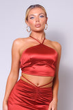 Burgundy Halter Tie-Back Crop Top