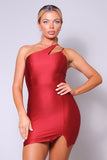 Red Satin Asymmetric Bodycon Mini Dress
